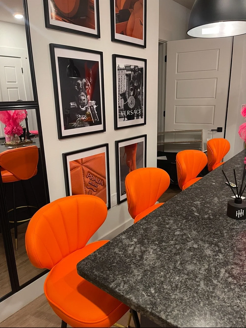 Orange set of 4 barstools